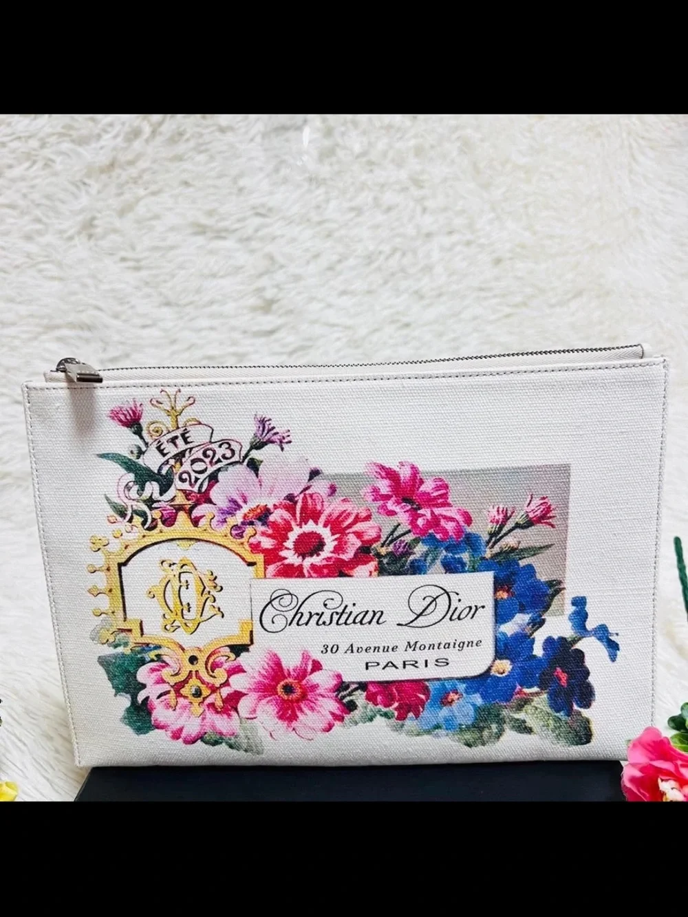 Christian Dior Floral Canvas Pouch - Pink & Blue Floral